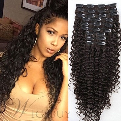 Human Hair African Curly 7 PCS Clip In Hair Extensions