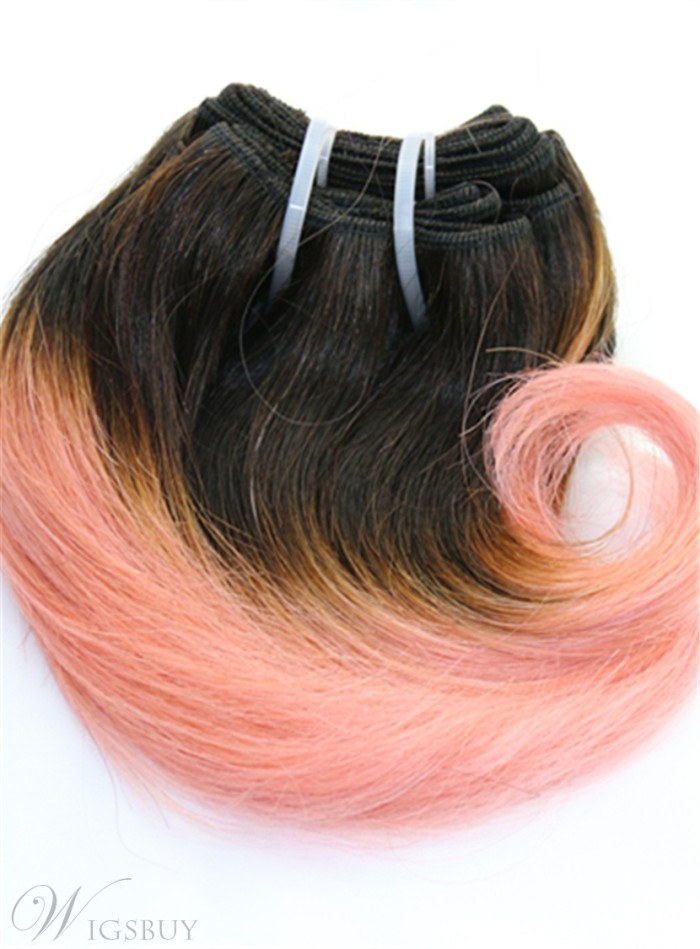 1B/Pink Short Straight Human Hair Weave Hair Extension 8 Inches