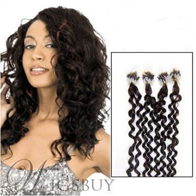 Curly Dark Brown (#2) 100S Human Hair Micro Loop Ring Hair Extensions