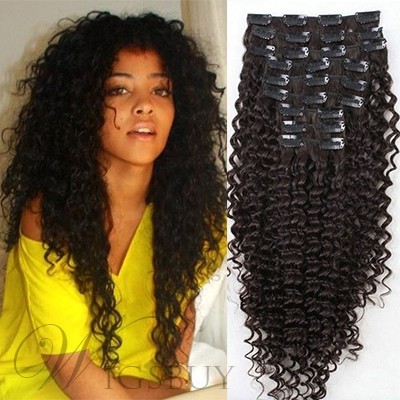 Top Quality Clip in Brazilian Hair Curly 100% Human Hair For Full Head