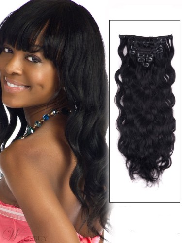 Wavy Jet Black 9PCS Clip in Remy Human Hair Extensions 100g