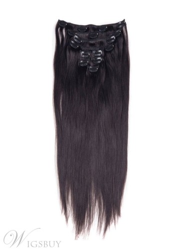 Straight Natural Black 7PCS Clip in Human Hair Extensions Real Human Hair