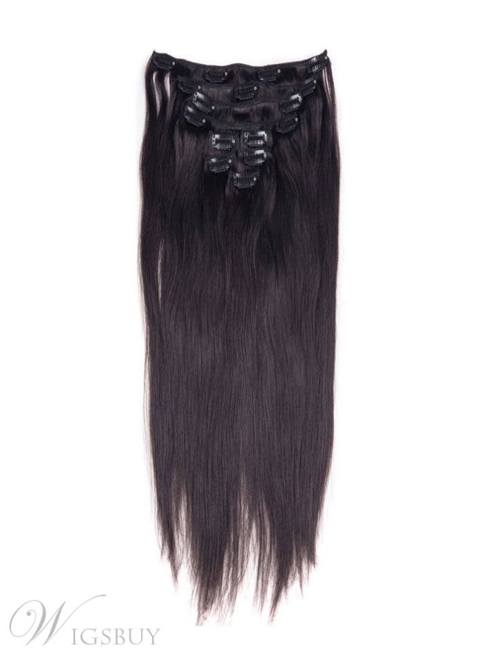 Straight Natural Black 7PCS Clip in Human Hair Extensions Real Human Hair