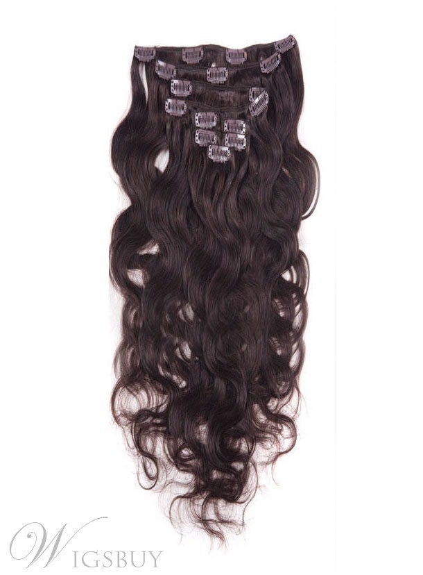Wavy Dark Brown 7PCS Clip in Remy Human Hair Extensions