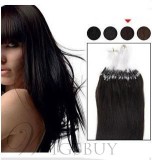 Straight Black (#1) 100S Human Hair Micro Loop Ring Hair Extensions