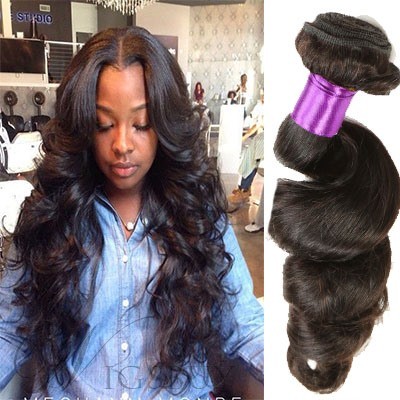 Black Women Brazilian Human Hair Natural Loose Wave Human Hair Extensions Hair Weave 1pc