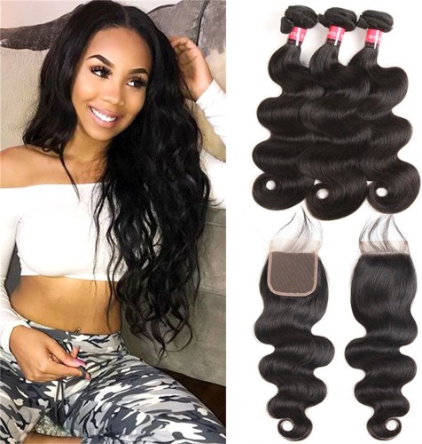 Wisbuy 3 Bundles Peruvian Hair Body Wave With Lace Closure