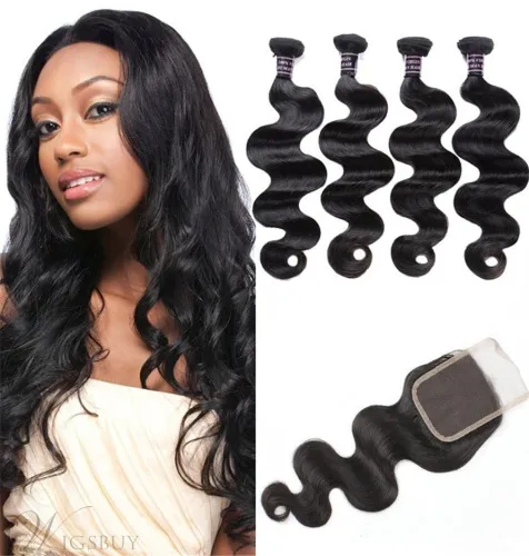 Wigsbuy Malaysian Body Wave Hair 3 Bundles With Lace Closure