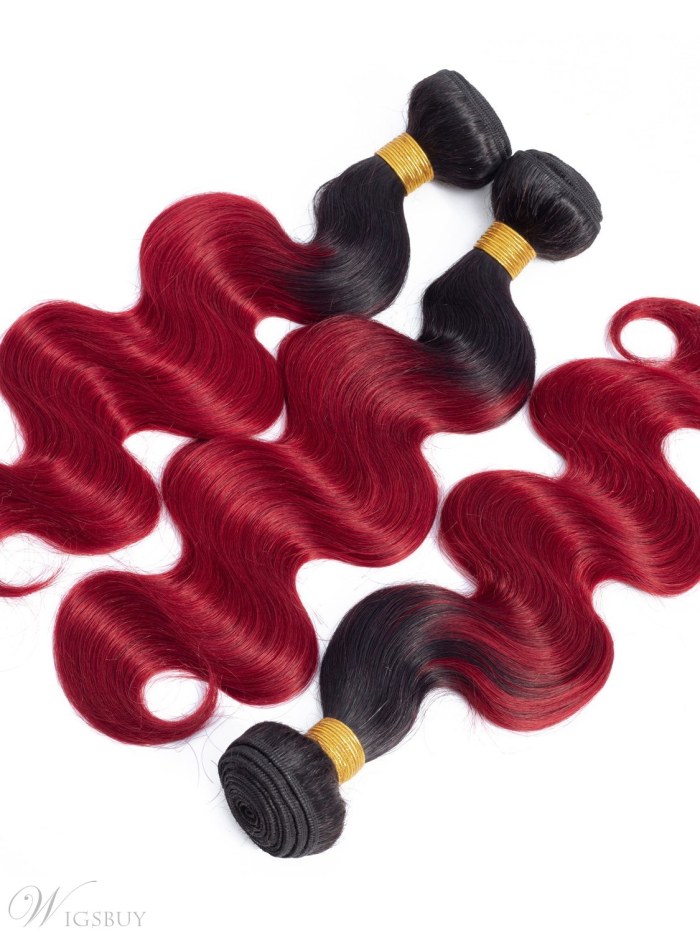 Ombre Body Wave Human Hair Burgundy 3 BundlesT1B/Red Color