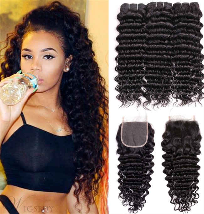 Wigsbuy Curly Human Hair Two Bundles With Closure