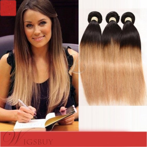 Ombre Hair Straight Virgin Human Hair Weave 3 Bundles 1B/27