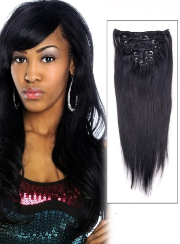 Jet Black(#1) 9 Piece Silky Straight Clip In Indian Remy Human Hair Extension