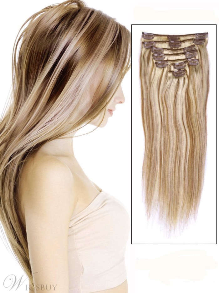 Straight 7PCS Clip in Remy Human Hair Extensions 100g