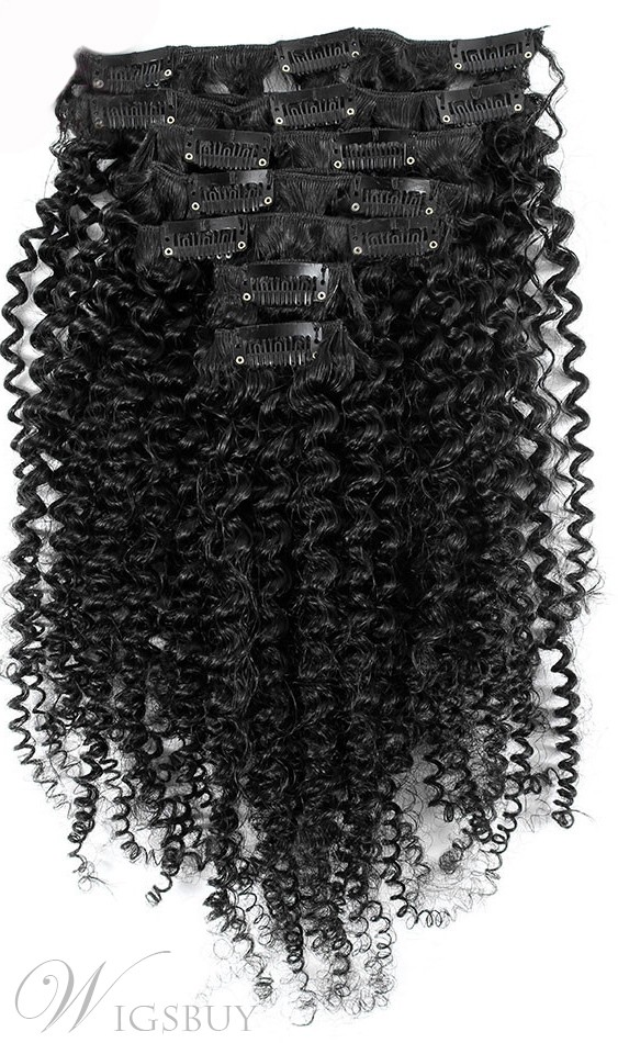 Black Women Kinky Curly 7 pcs Clip In Human Hair Extensions