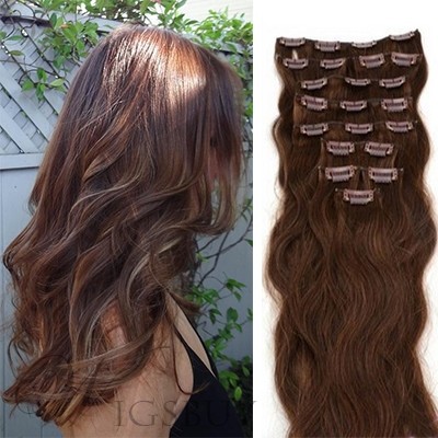 Clip in Hair Wavy 100% Human Hair Full Head Set