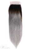 Black Root Grey Straight Human Hair Women Closure