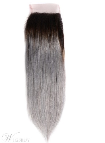 Black Root Grey Straight Human Hair Women Closure
