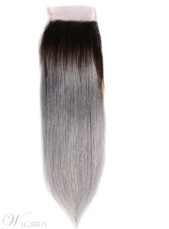 Black Root Grey Straight Human Hair Women Closure