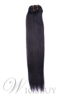 1B# Nature Black 7 Piece Silky Straight Clip In Indian Remy Human Hair Extension 12 Inches