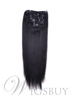 1B# Nature Black 7 Piece Silky Straight Clip In Indian Remy Human Hair Extension 12 Inches