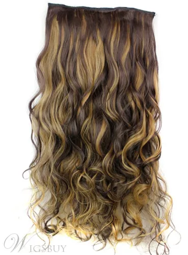 4H/27 Long Wave Synthetic One Piece Clip In Hair Extension 24 Inches
