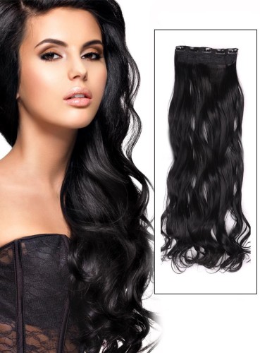 Jet Black (#1) Instant One Piece Body Wave Human Hair Clip In Hair Extension