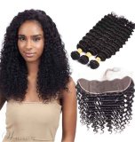 Wigsbuy 3pcs Brazilian Curly Virgin Human Hair Bundles With Lace Frontal Closure