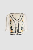 White Floral Embroidery Contrast Trim Cardigan