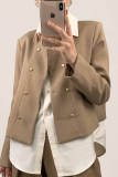 Tan Round Neck Double-Breasted Jacket