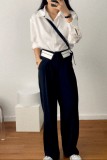 Black Contrast Foldover Waist Wide Leg Pants 