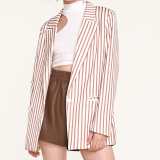 Indian Red Flap Pocket Striped Blazer