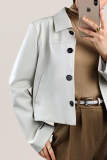 White Collared Button Front Vegan Leather Cropped Jacket 