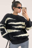 Black Round Neck Zebra Print Sweater