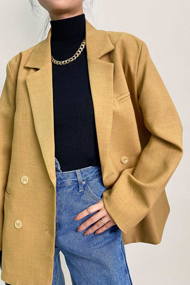 Dark Golden Rod Double-Breasted Shoulder Padded Blazer