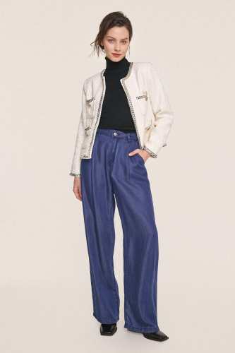 White Contrast Chain Trim Tweed Jacket