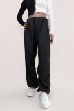 Black Mid Rise Drawstring Cargo Pants
