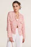 Pink Frayed V-Neck Tweed Jacket
