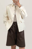 Ivory Relaxed Button-Up Quilted Shirt Jacket 