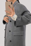 Grey Premium Wool Double-Breasted Longline Coat