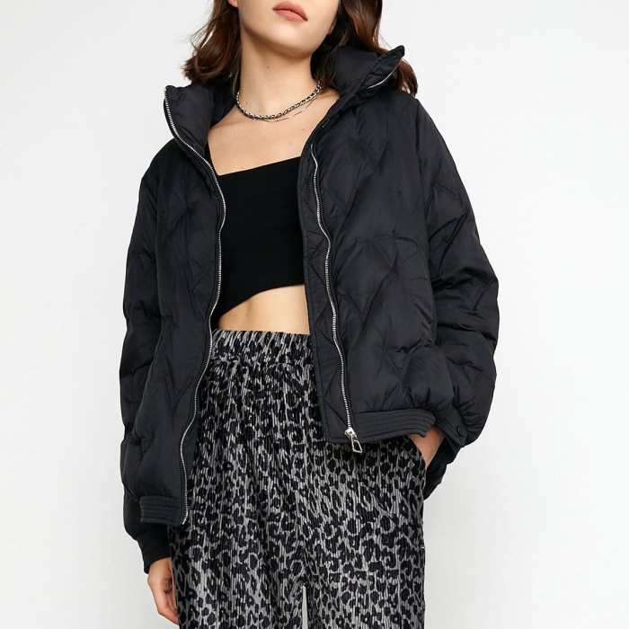 Ciaran Black High Collar Puffer Coat