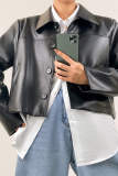 Black Button Front Vegan Leather Jacket 