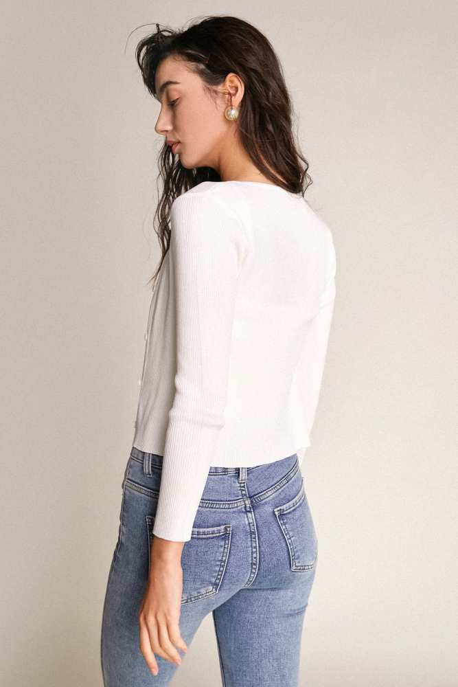 White Rib-Knit Cropped Cardigan \u0026 Cami Top Two-Piece Set