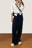 Black Contrast Foldover Waist Wide Leg Pants 