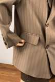 Burly Wood Pinstripe Double-Breasted Blazer With Removable Scarf