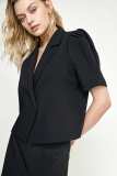 Black Pleat Detail Short Sleeve Cropped Blazer