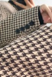 Saddle Brown Houndstooth V-Neck Double-Breasted Jacket