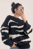 Black Round Neck Zebra Print Sweater