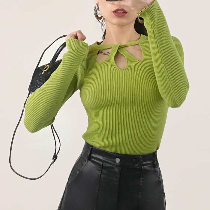 Green Knitted Cut Out Detail Sweater 