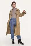 Tan Double-Breasted Belted Longline Trench Coat