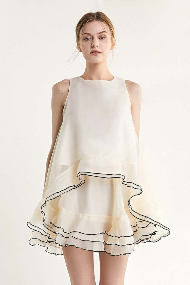 Ivory Contrast Trim Cold Shoulder Top \u0026 Mini Skirt Two-Piece Set